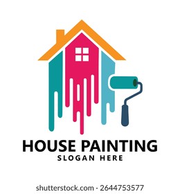 House painting service, decor and repair multicolor icon. Vector logo, label, emblem design. Concept for home decoration, building, house construction and staining