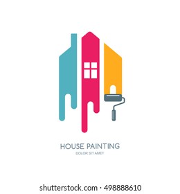 House Painting Service, Decor And Repair Multicolor Icon. Vector Logo, Label, Emblem Design. Concept For Home Decoration, Building, House Construction And Staining.