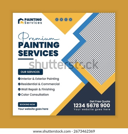 House Painting Services Square Flyer and Social Media Post Web Banner Template for Interior Wall Color Exterior Design and Home Improvement Layout