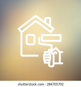 House painting using paint roller icon thin line for web and mobile, modern minimalistic flat design. Vector white icon on gradient mesh background.