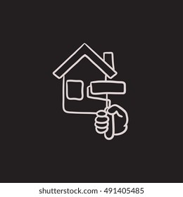 House painting vector sketch icon isolated on background. Hand drawn House painting icon. House painting sketch icon for infographic, website or app.