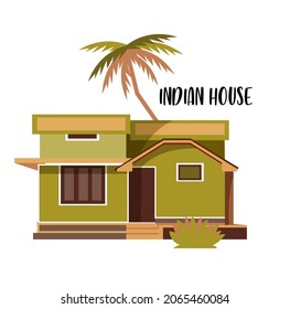 House With Palm Tree India Flat Illustration Vector