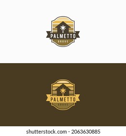 house with palm tree logo vector, tropical beach home or hotel icon design illustration