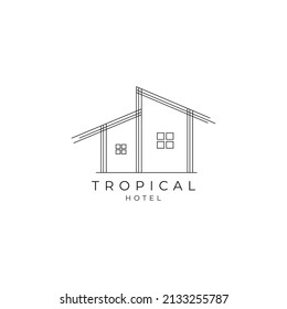 house with palm tree logo vector, tropical beach home or hotel icon design illustration
