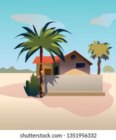 house and palm trees