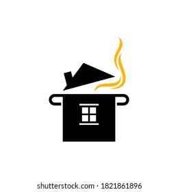 House and pan. Home kitchen logo concept with flat style