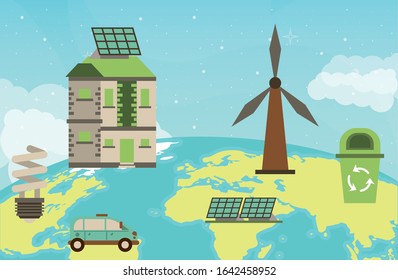 house with panel solar and car vector illustration design