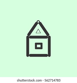 House of paper cards icon flat. Grey vector symbol on green background