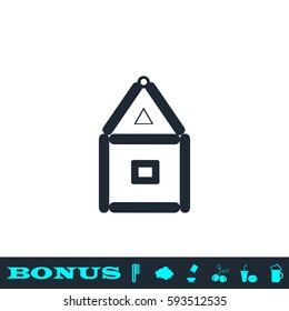 House of paper cards icon flat. Black pictogram on white background. Vector illustration symbol and bonus button