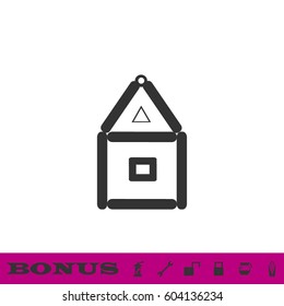 House of paper cards icon flat. Black pictogram on white background. Vector illustration symbol and bonus button