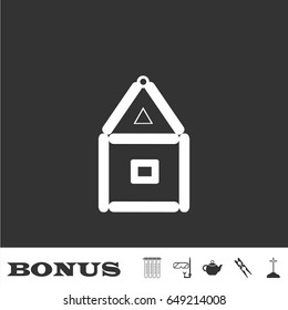 House of paper cards icon flat. White pictogram on black background. Vector illustration symbol and bonus icons