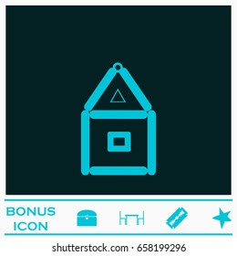 House of paper cards icon flat. Blue pictogram on dark background. Vector illustration symbol and bonus icons