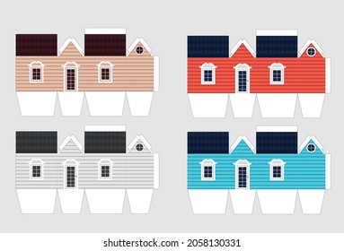 House paper model. Easy template.  Retail Box with Diy-cut Layout. Package Template. Vector colorful Illustration of Box. For children.