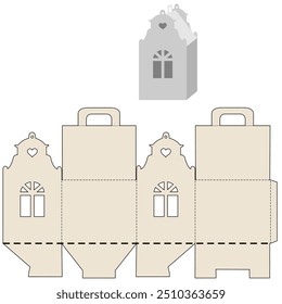 House paper model. Easy template. Retail Box with Diy-cut Layout. Package Template. Vector  Illustration of Box. For children. Easy for installation - print, cut, fold it. packaging design for sweets