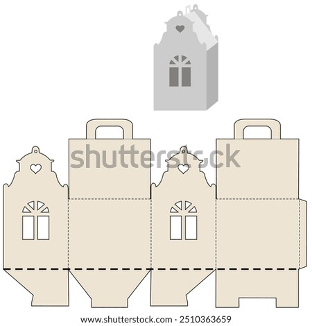 House paper model. Easy template. Retail Box with Diy-cut Layout. Package Template. Vector  Illustration of Box. For children. Easy for installation - print, cut, fold it. packaging design for sweets