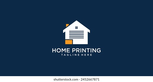 House with paper printer modern design| home printing logo| premium vector