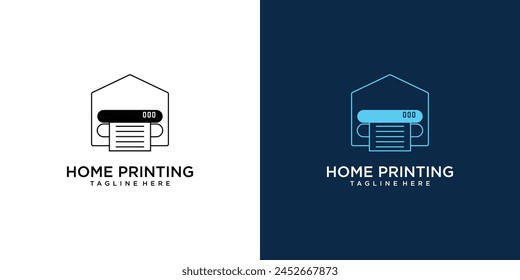 House with paper printer modern design| home printing logo| premium vector