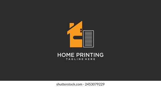 House with paper printer modern design| home printing logo| premium vector