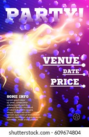 House Party Dragon Made of Fire Flame Burning Silhouette Flyer Poster Template Layout Mock Up Vector Art Illustration
