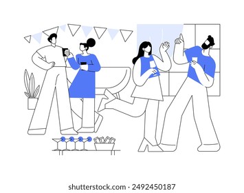 House party isolated cartoon vector illustrations. Group of universe students having fun at house party together, off campus activity, leisure time with friends indoors vector cartoon.