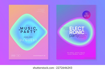 House Party. Wave Art For Invitation. Jazz Sound Event. Creative Background For Presentation Template. Neon And Nightlife Vector. Purple And Turquoise House Party