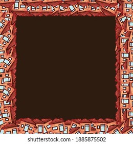 House pattern frame. Picture frame vector. House pixel art. House photo frame pixel art.