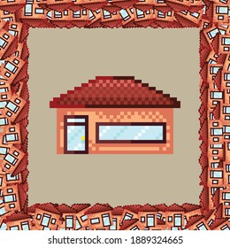 House pattern frame. Picture frame vector. House pixel art. House photo frame pixel art.