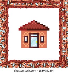 House pattern frame. Picture frame vector. House pixel art. House photo frame pixel art.