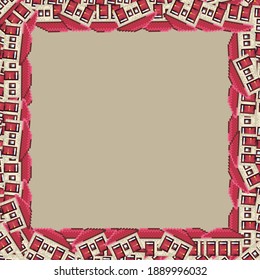 Marco de patrón de casa. Vector de marco de imagen. Arte de píxeles de la casa. Arte de píxel de fotograma de la casa.