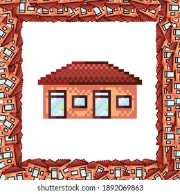 House pattern frame. Picture frame vector. House pixel art. House photo frame pixel art.