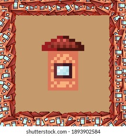 House pattern frame. Picture frame vector. House pixel art. House photo frame pixel art.