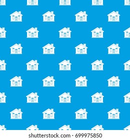 House pattern repeat seamless in blue color for any design. Vector geometric illustration