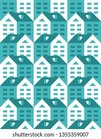 House Pattern Seamless. Town Background. Small City Texture. Houses Ornament