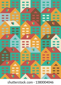 House pattern seamless. Town background. Small city texture. houses ornament