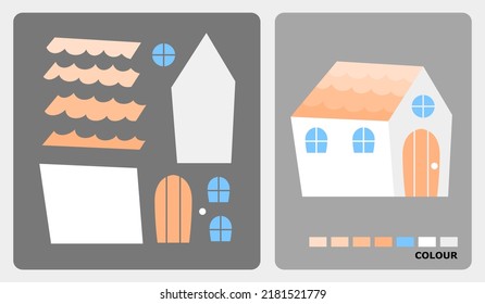 House patterns for children's crafts or paper crafts. Vector illustration of a house puzzle. cut and paste patterns for kids crafts.