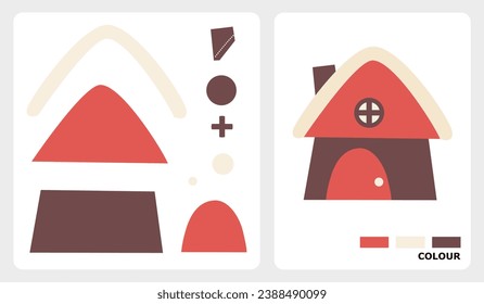 House patterns for children's crafts or paper crafts. Vector illustration of a house puzzle. cut and paste patterns for kids crafts.