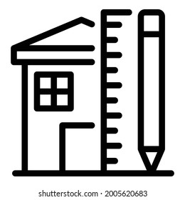 House pencil and ruler icon. Outline house pencil and ruler vector icon for web design isolated on white background