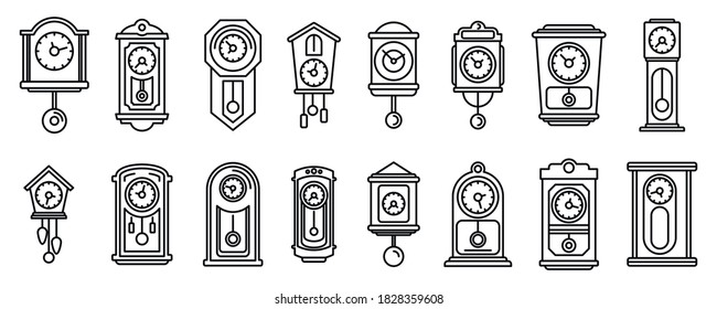 House pendulum clock icons set. Outline set of house pendulum clock vector icons for web design isolated on white background