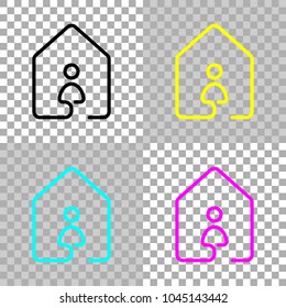 house with people icon. line style. Colored set of cmyk icons on transparent background