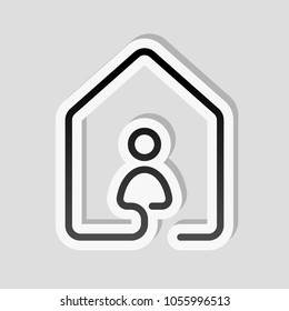 house with people icon. line style. Sticker style with white border and simple shadow on gray background