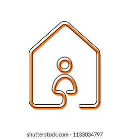 house with people icon. line style. Isolated icon consisting of black thin contour and orange moved filling on different layers. White background
