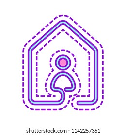 house with people icon. line style. Colored sketch with dotted border on white background