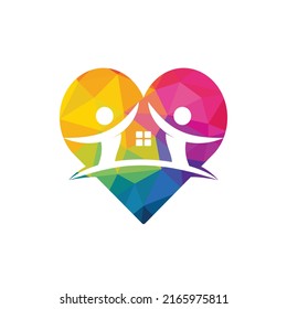 House and people logo design. House and joyful people vector logo template.	