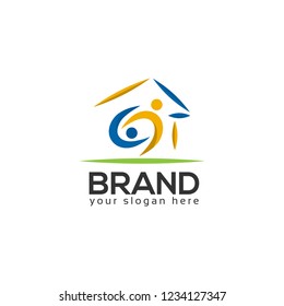 House and people Logo Design Vector, Vector illustration on white background.