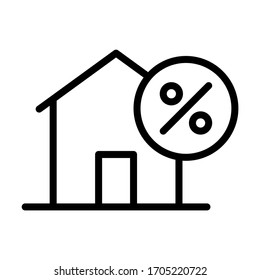 House with percent icon. Line vector. Isolate on white background.
