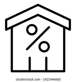 House and percent icon. Outline house and percent vector icon for web design isolated on white background