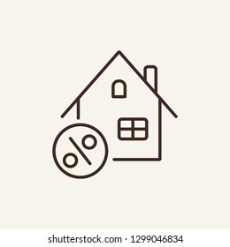 House with percent tag line icon. Cottage on sale on white background. Vector illustration can be used for topics like searching, house buying