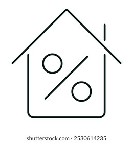 House with percentage line icon. Mortgage, loan, house interest, price, inflation rate, real estate concept. Home sign for web and mobile. White background. Editable vector stroke. Pixel Perfect.