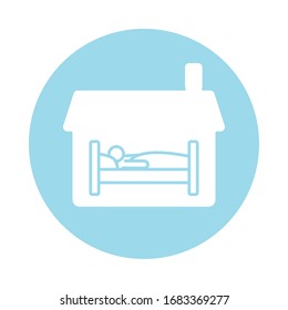 house with person sleeping in bed block silhouette style icon vector illustration design
