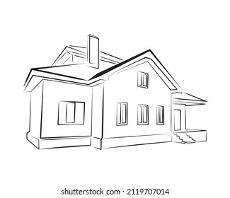 Casa en perspectiva, ilustración plana en blanco y negro en estilo de arte en línea